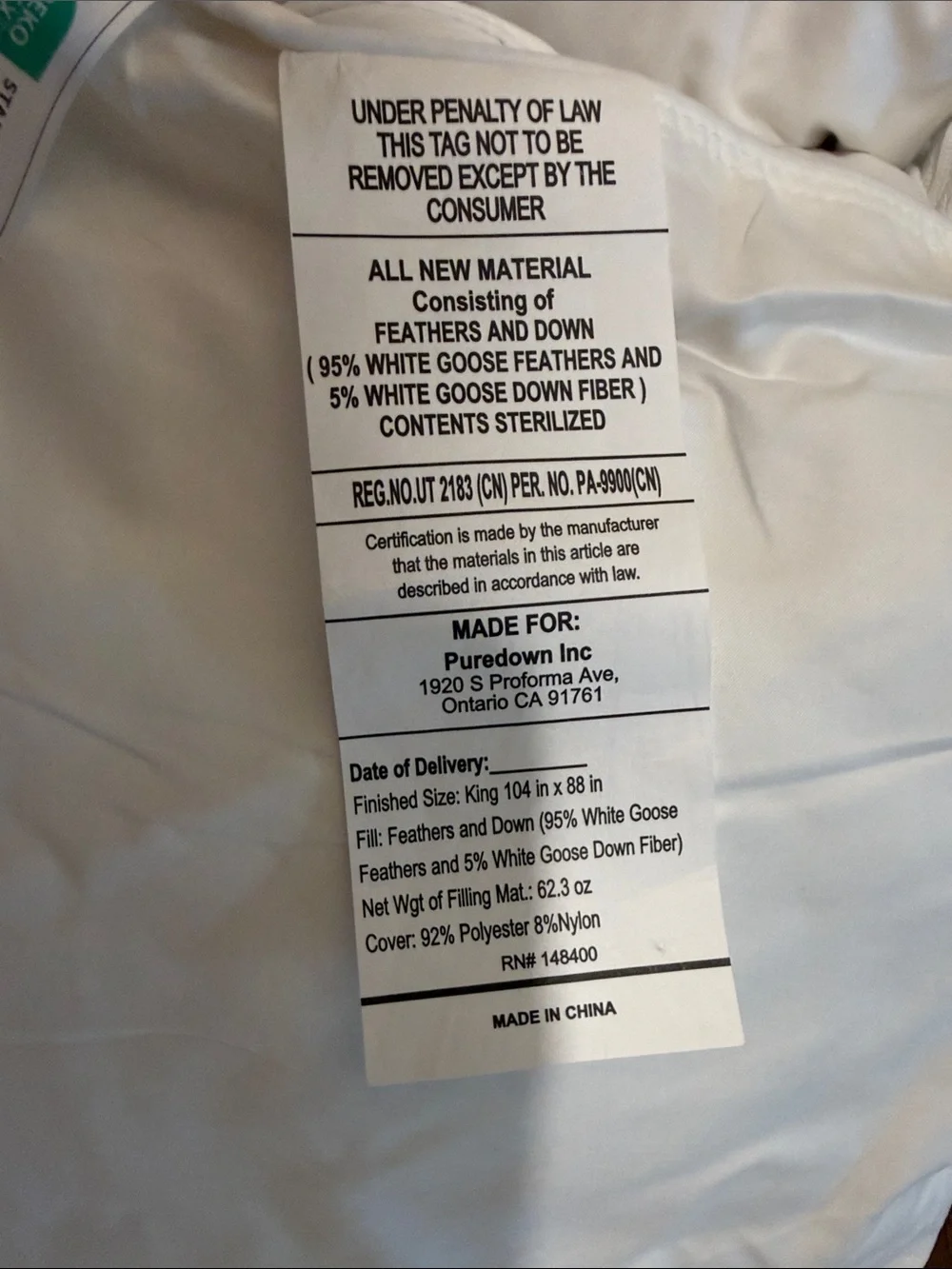 Down Feather Fiber Comforter - Cream
